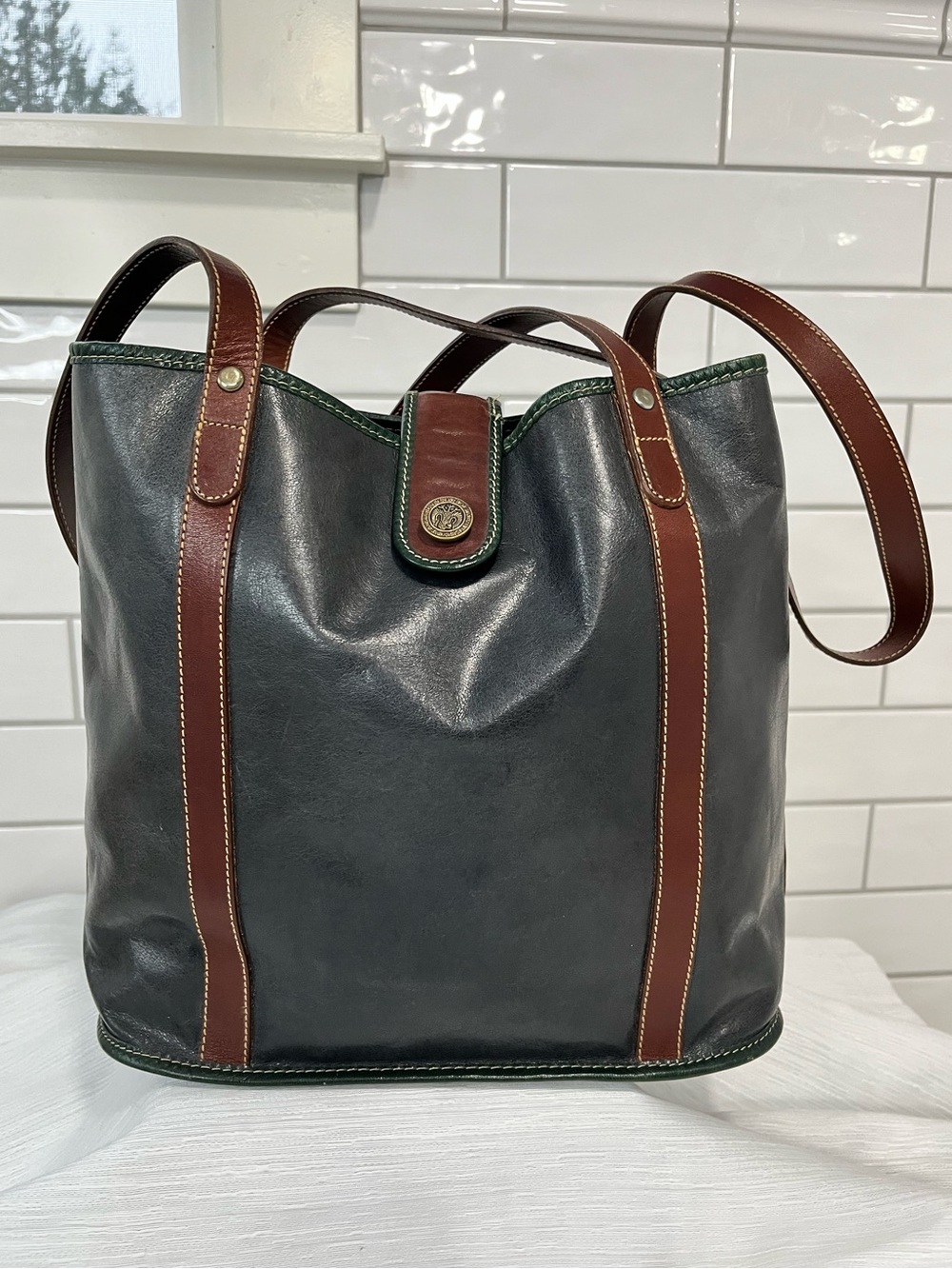 Brahmin Black and Brown Leather Tote